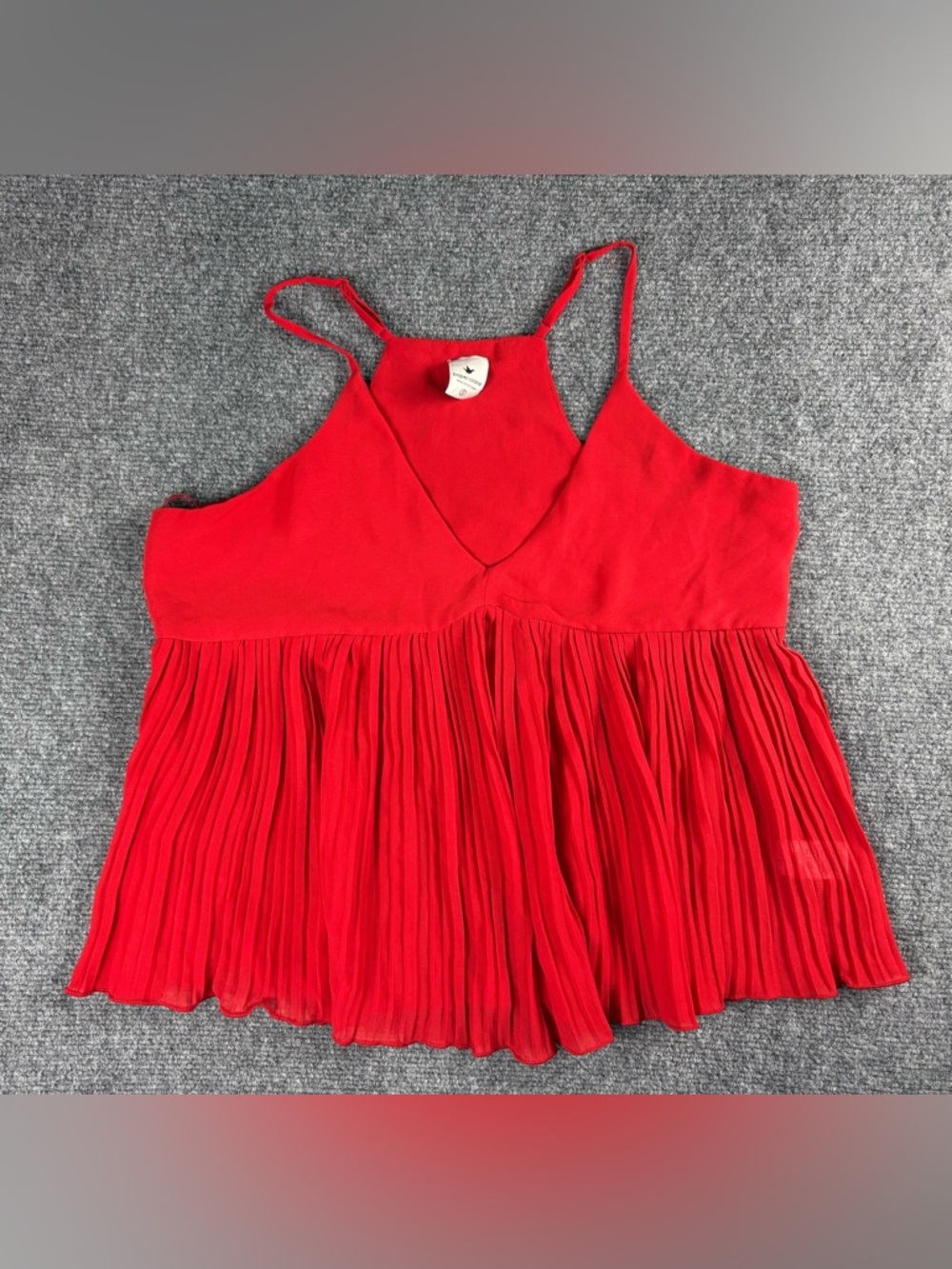 Paper Crane Red Pleated Tank Top V-Neck Strappy Size S